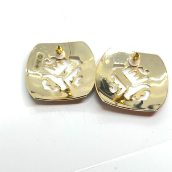 VINTAGE BEREBI ABSTRACT EARRINGS GOLD TONE RED MODERNIST ARTISAN STATEMENT - Picture 10 of 13